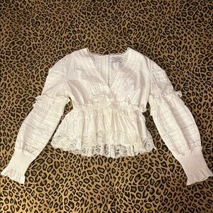 Vintage Style White Ruffled Women's Blouse